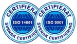 Vi är certifierade enligt ISI 14001 för miljö och 9001 för kvalitét.